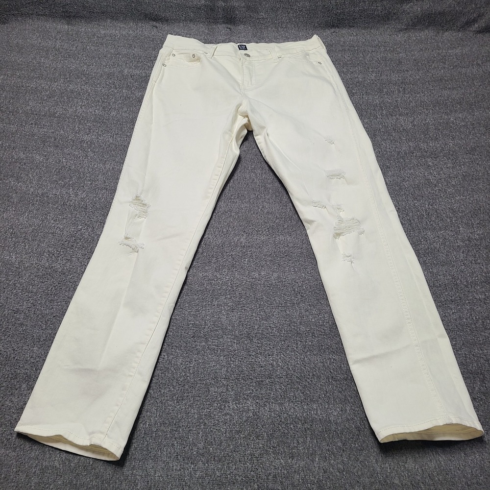 GAP Women White Slim Straight Distressed Jeans Size 12 Regular
